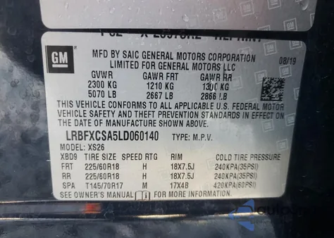 2020 Buick Envision Essence from USA, damaged, VIN LRBFXCSA5LD060140